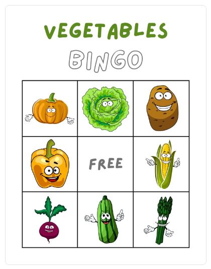 Ejemplo de juego con Canva: Bingo de vegetales en inglés