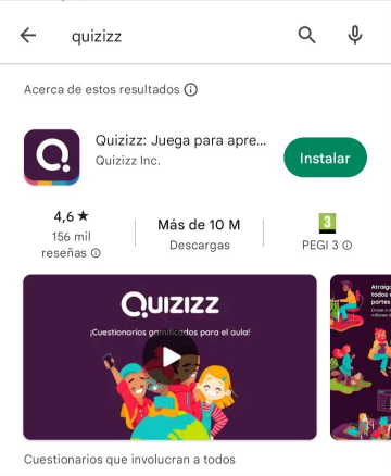 Registro Quizizz PlayStore