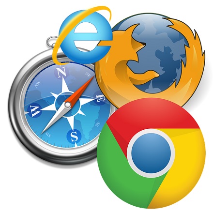 Iconos de una brújula y tres de los principales navegadores wev