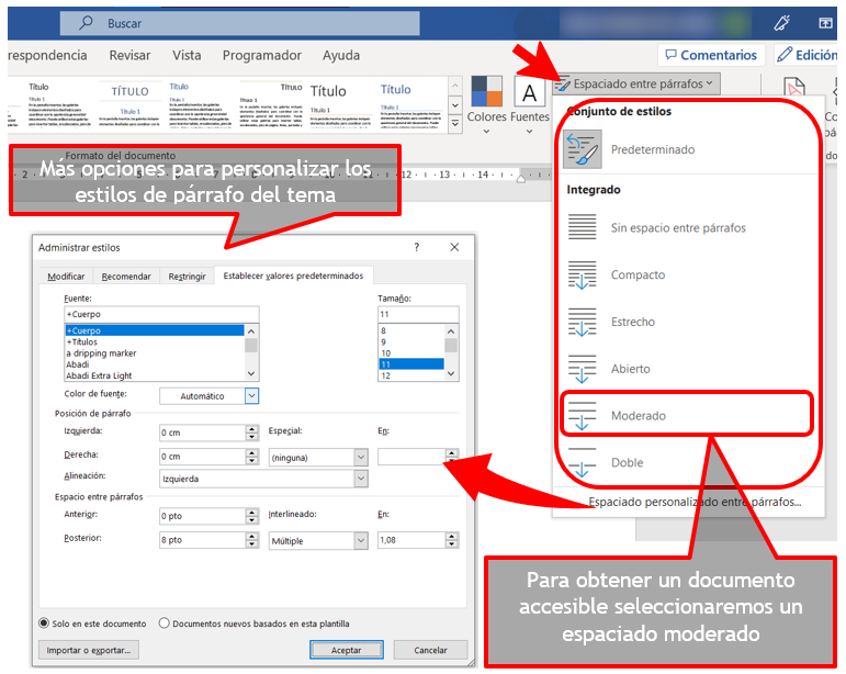 Estilos de párrafo del tema