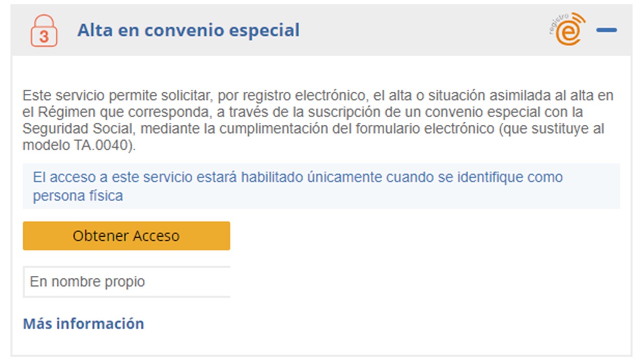 Alta en convenio especial. Este enlace se abrirá en una ventana nueva